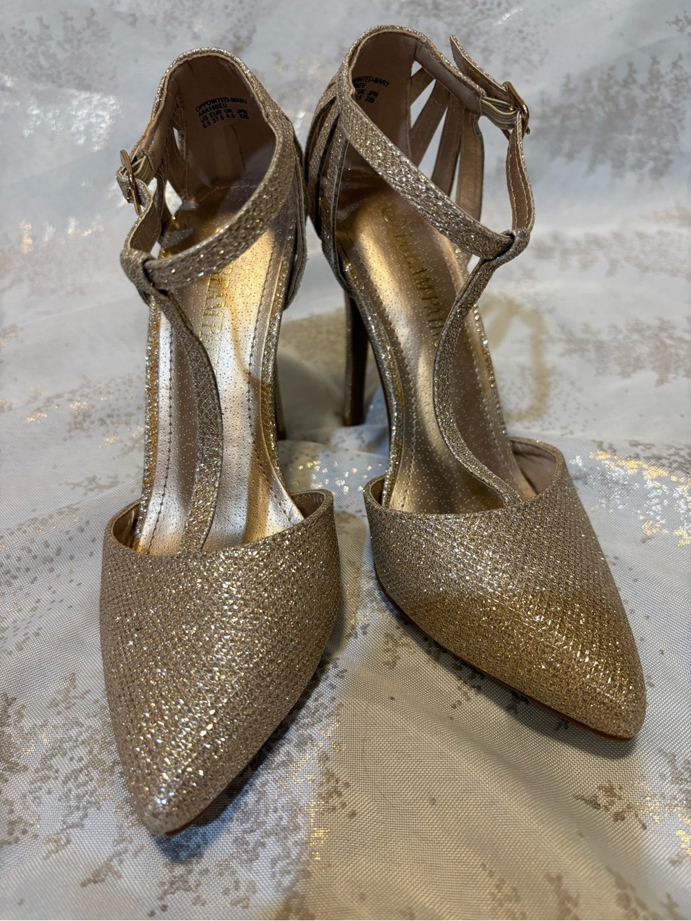 Dream Pairs Gold Glitter Pointed T-Strap Heels